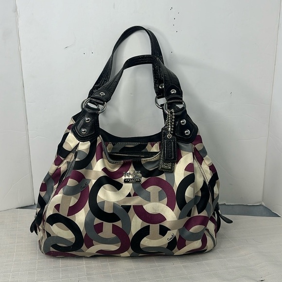 COACH MAGGIE OP ART HOBO PURPLE CHAINLINK SATCHEL HANDBAG CARRYALL F0967-14420 - Picture 1 of 10